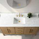 Vanity Art 60 in. W x 22 in. D x 34 in. H Single-Sink Bathroom Vanity in Natural Oak with Engineered Marble Top in Arabescato White