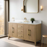 Vanity Art 60 in. W x 22 in. D x 34 in. H Single-Sink Bathroom Vanity in Natural Oak with Engineered Marble Top in Arabescato White
