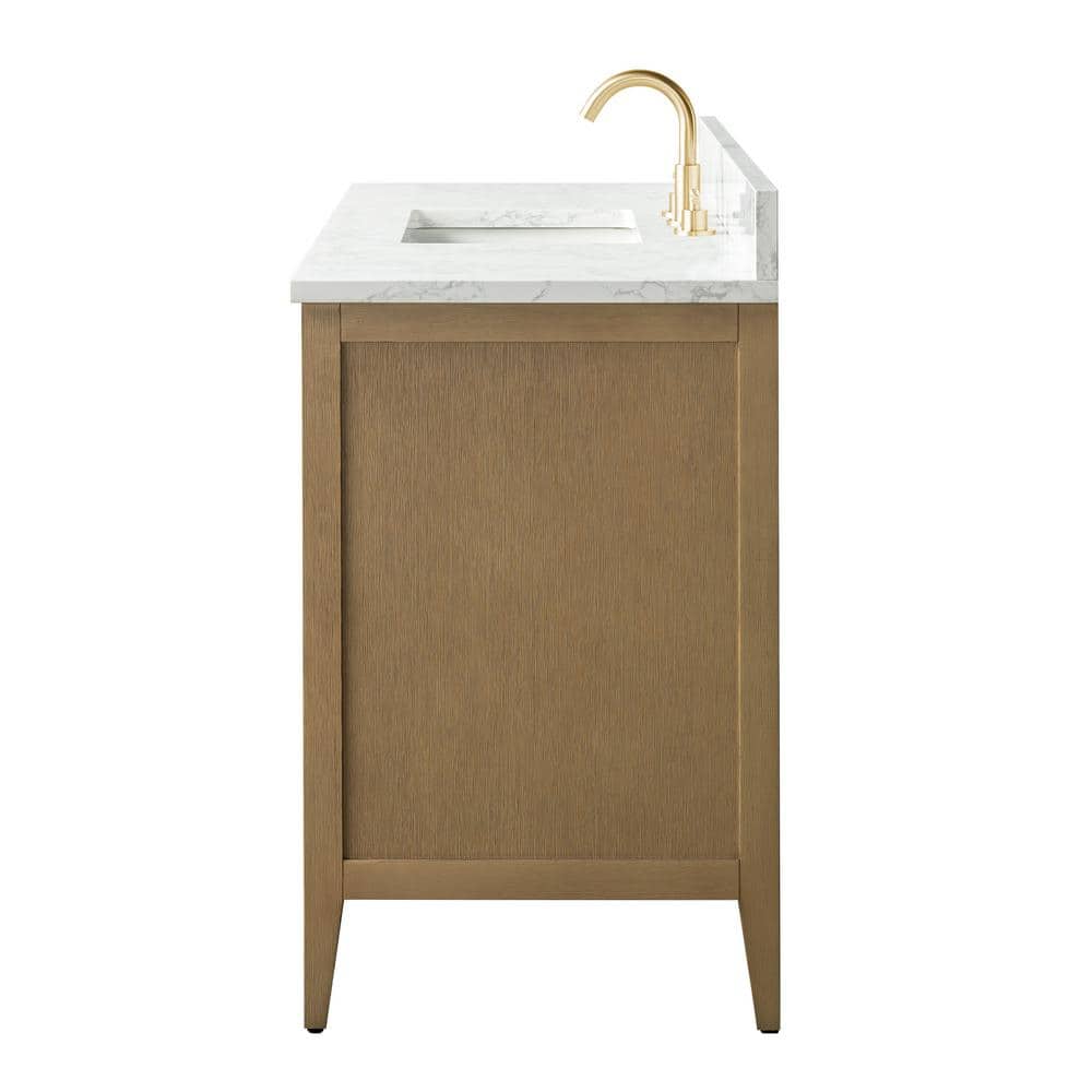 Vanity Art 60 in. W x 22 in. D x 34 in. H Single-Sink Bathroom Vanity in Natural Oak with Engineered Marble Top in Arabescato White