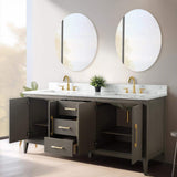 Vanity Art 72 in. W x 22 in. D x 34 in. H Double-Sink Bath Vanity Driftwood Gray with Engineered Marble Top in in Arabescato White