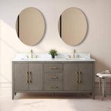 Vanity Art 72 in. W x 22 in. D x 34 in. H Double-Sink Bath Vanity Driftwood Gray with Engineered Marble Top in in Arabescato White