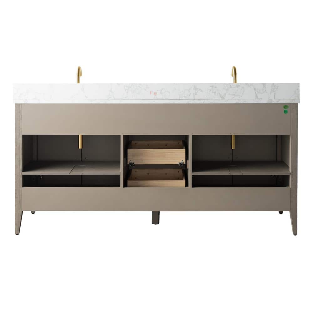 Vanity Art 72 in. W x 22 in. D x 34 in. H Double-Sink Bath Vanity Driftwood Gray with Engineered Marble Top in in Arabescato White