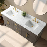 Vanity Art 72 in. W x 22 in. D x 34 in. H Double-Sink Bath Vanity Driftwood Gray with Engineered Marble Top in in Arabescato White