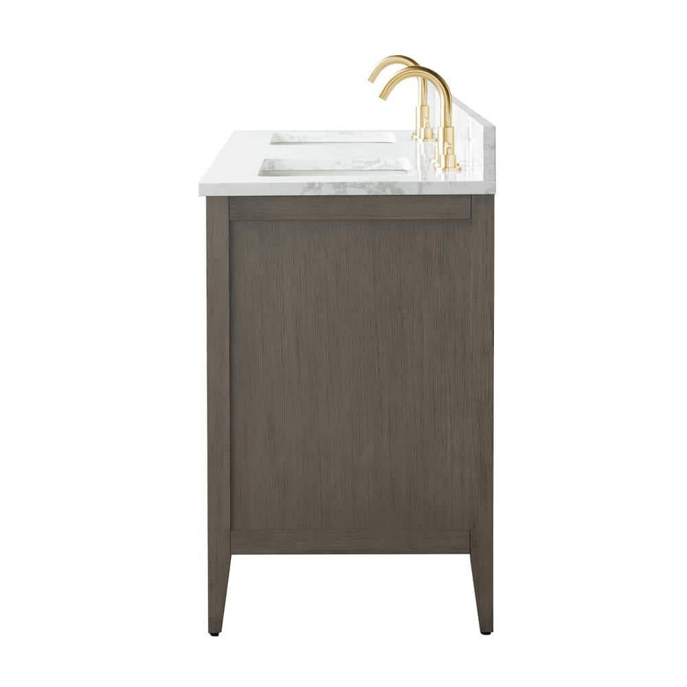 Vanity Art 72 in. W x 22 in. D x 34 in. H Double-Sink Bath Vanity Driftwood Gray with Engineered Marble Top in in Arabescato White