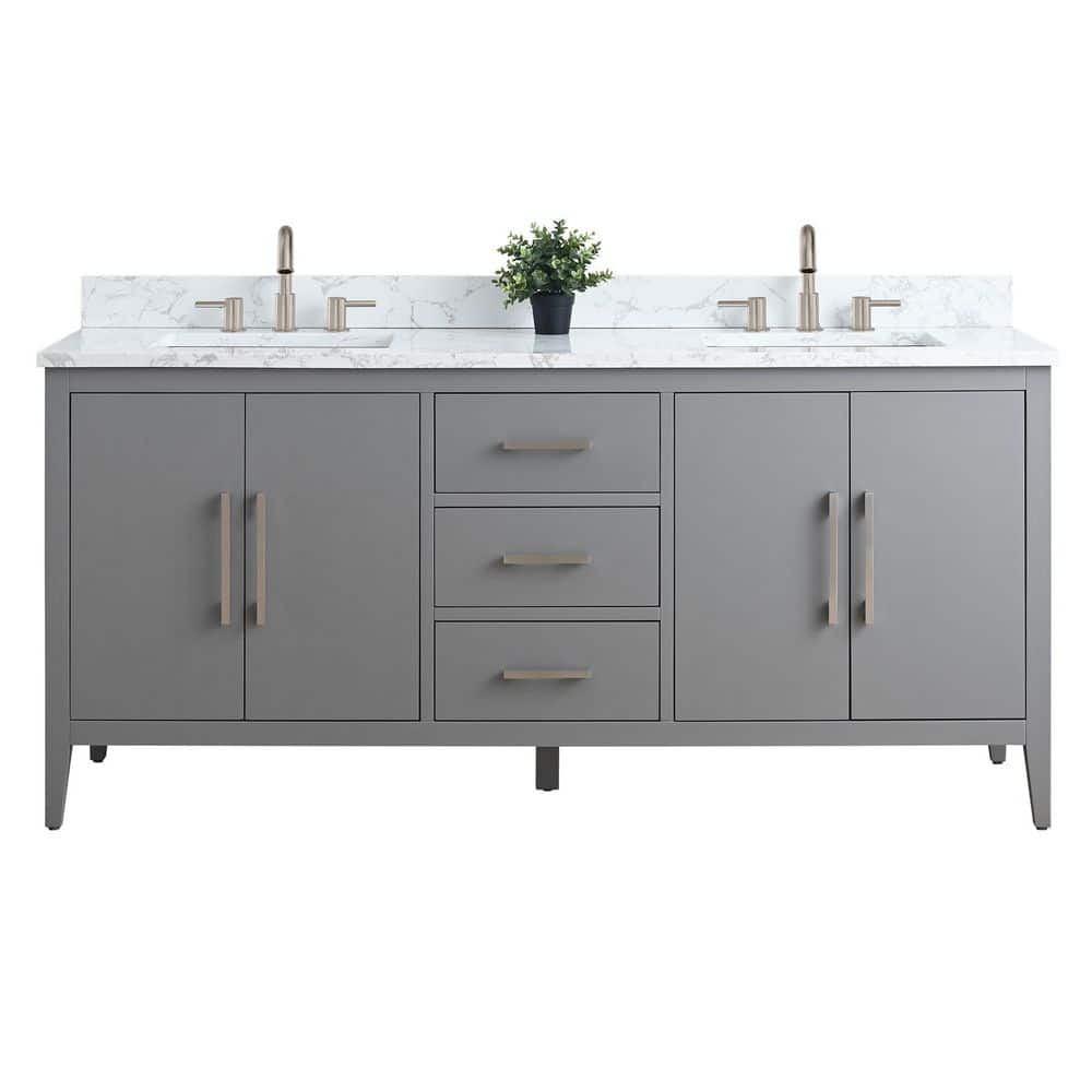 Vanity Art 72 in. W x 22 in. D x 34 in. H Double Sink Bathroom Vanity Cabinet in Cashmere Gray with Engineered Marble Top