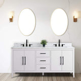 Vanity Art 72 in. W x 22 in. D x 34 in. H Double Sink Bathroom Vanity Cabinet in White with Engineered Marble Top