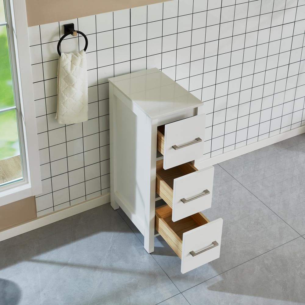Vanity Art 12 in. W x 18.5 in. D x 30 in. H Bath Vanity Side Cabinet in White with Engineered Marble Top