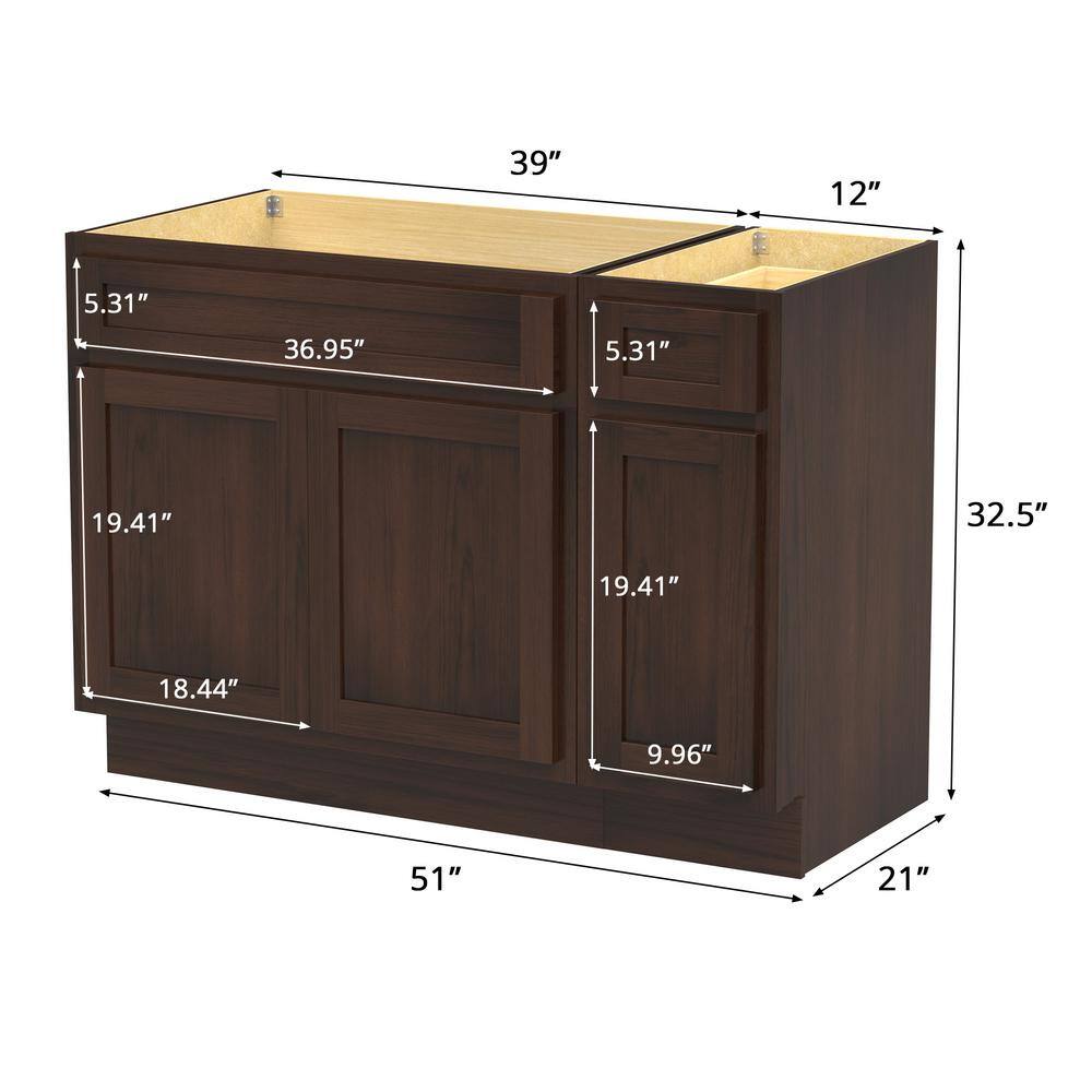 Vanity Art 51 in. W x 21 in. D x 32.5 in. H Bath Vanity Cabinet without Top in Brown