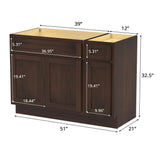 Vanity Art 51 in. W x 21 in. D x 32.5 in. H Bath Vanity Cabinet without Top in Brown