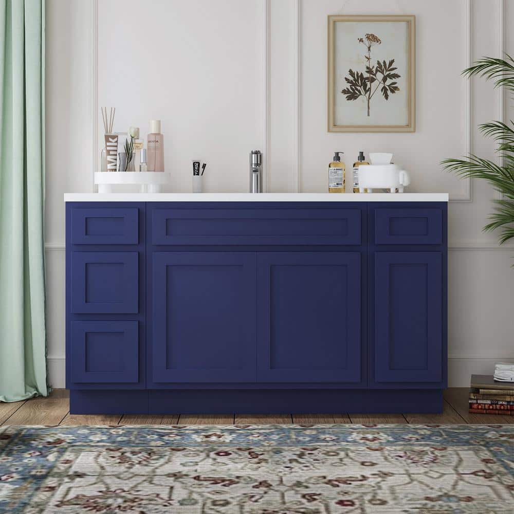 Vanity Art 57 in. W x 21 in. D x 32.5 in. H Bath Vanity Cabinet without Top in Blue