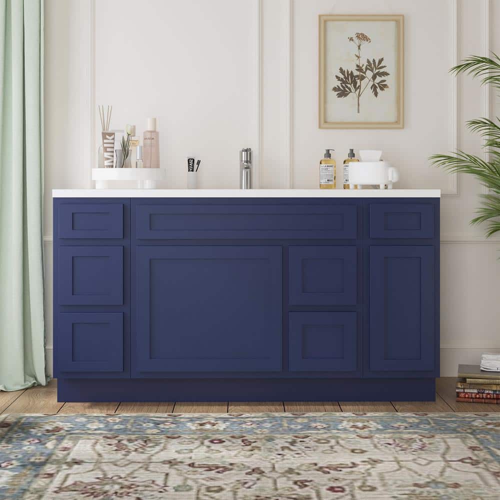 Vanity Art 60 in. W x 21 in. D x 32.5 in. H Bath Vanity Cabinet without Top in Blue