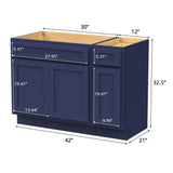 Vanity Art 42 in. W x 21 in. D x 32.5 in. H Bath Vanity Cabinet without Top in Blue