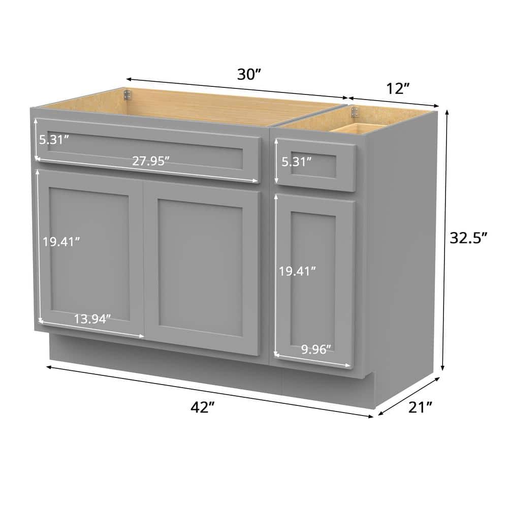 Vanity Art 42 in. W x 21 in. D x 32.5 in. H Bath Vanity Cabinet without Top in Gray