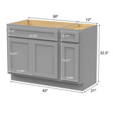 Vanity Art 42 in. W x 21 in. D x 32.5 in. H Bath Vanity Cabinet without Top in Gray