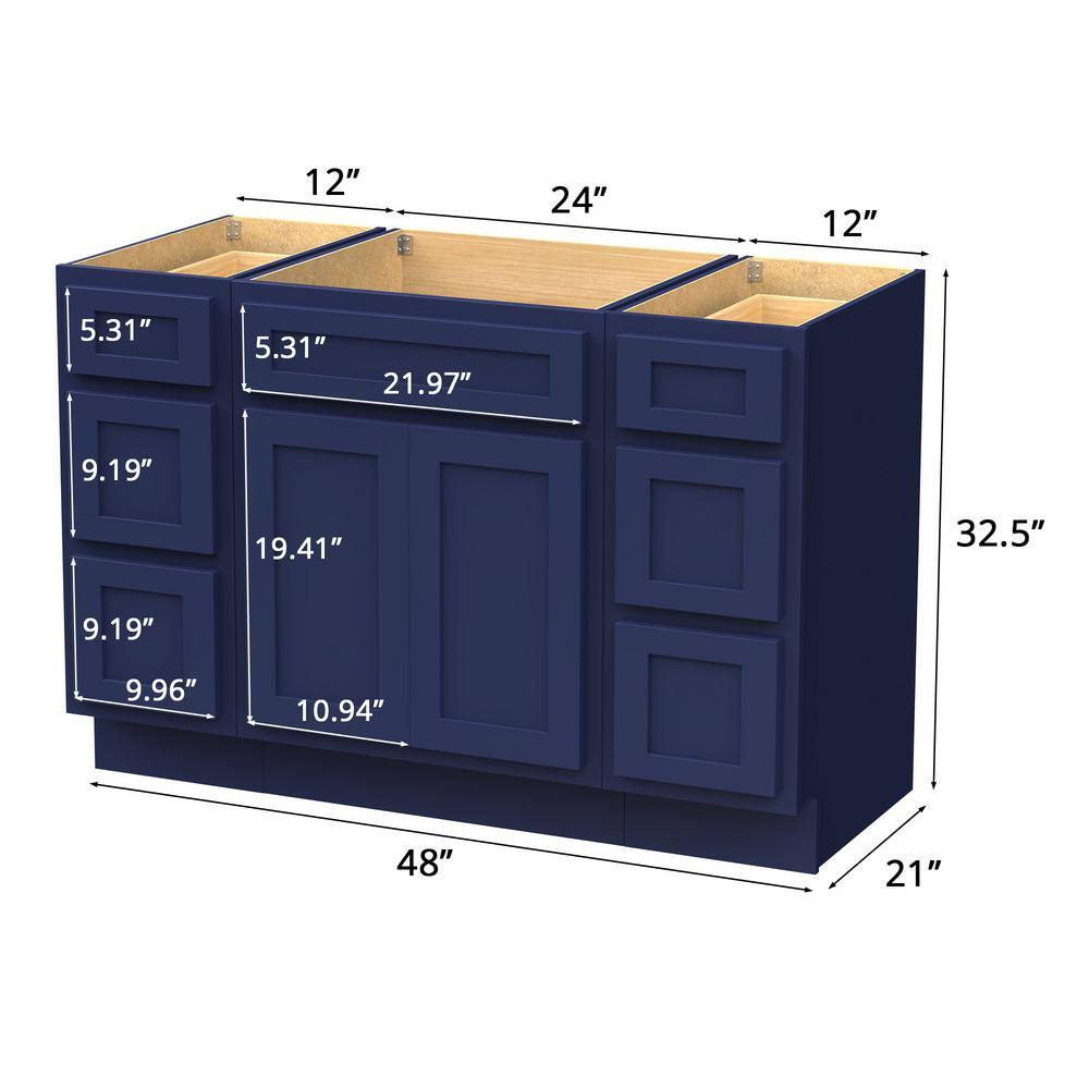 Vanity Art 54 in. W x 21 in. D x 32.5 in. H Bath Vanity Cabinet without Top in Blue