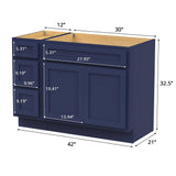 Vanity Art 42 in. W x 21 in. D x 32.5 in. H Bath Vanity Cabinet without Top in Blue
