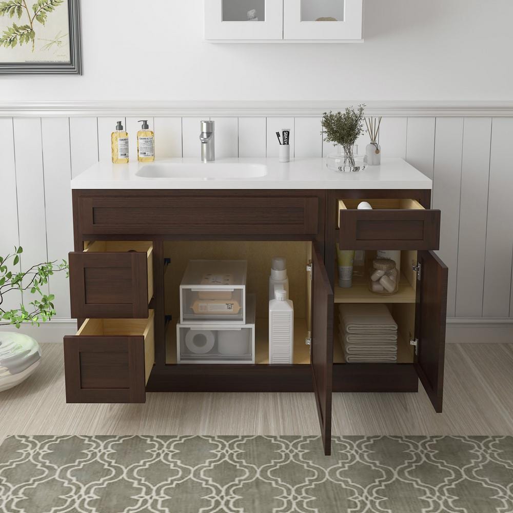 Vanity Art 51 in. W x 21 in. D x 32.5 in. H Bath Vanity Cabinet without Top in Brown
