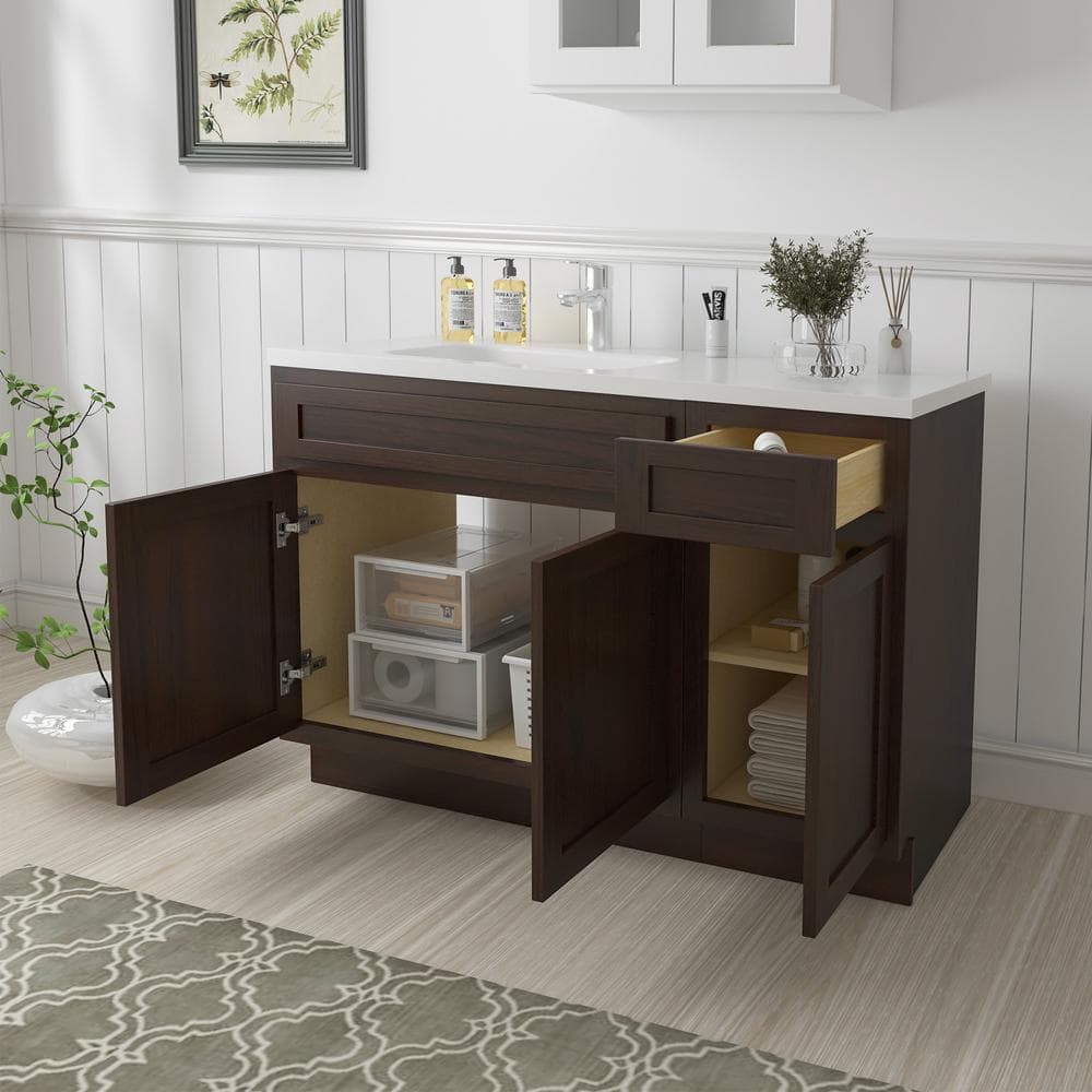 Vanity Art 51 in. W x 21 in. D x 32.5 in. H Bath Vanity Cabinet without Top in Brown