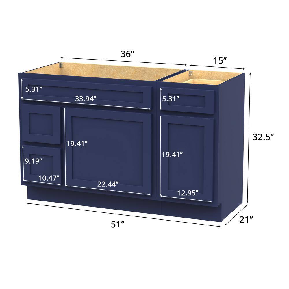 Vanity Art 51 in. W x 21 in. D x 32.5 in. H Bath Vanity Cabinet without Top in Blue