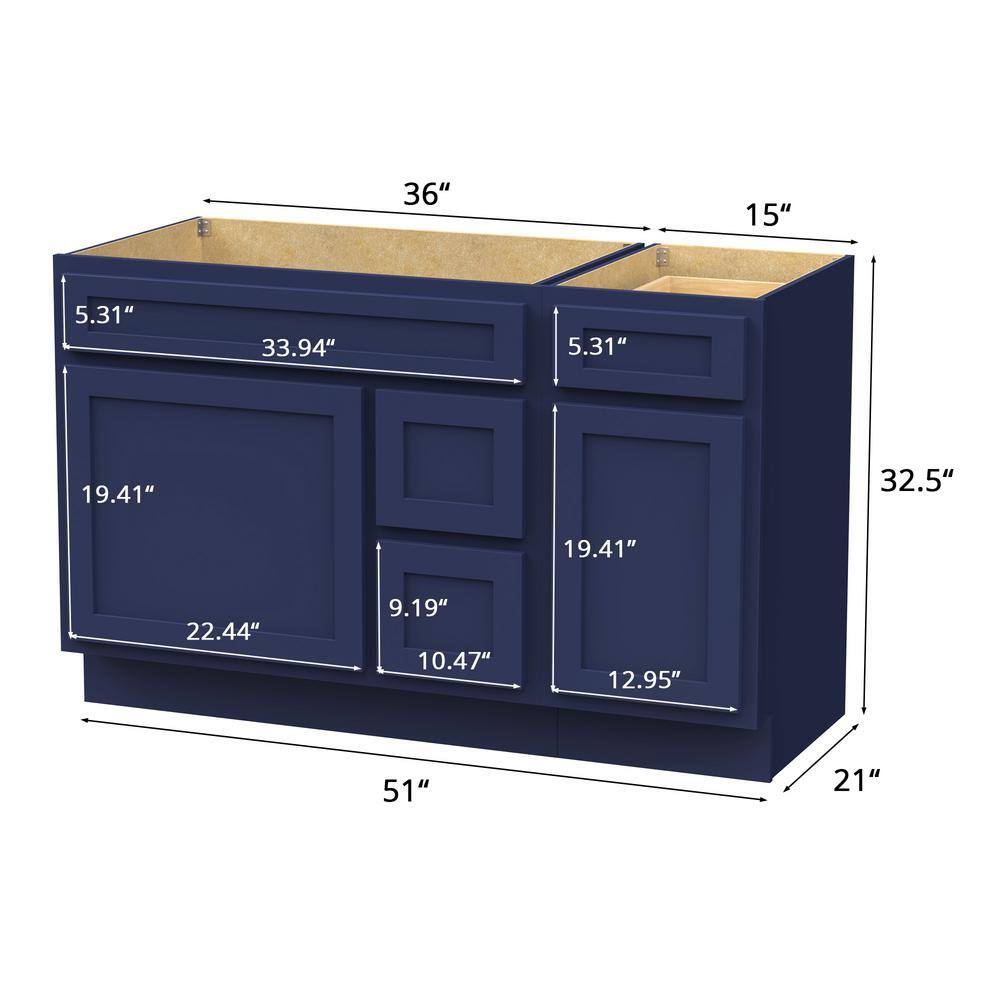 Vanity Art 51 in. W x 21 in. D x 32.5 in. H Bath Vanity Cabinet without Top in Blue