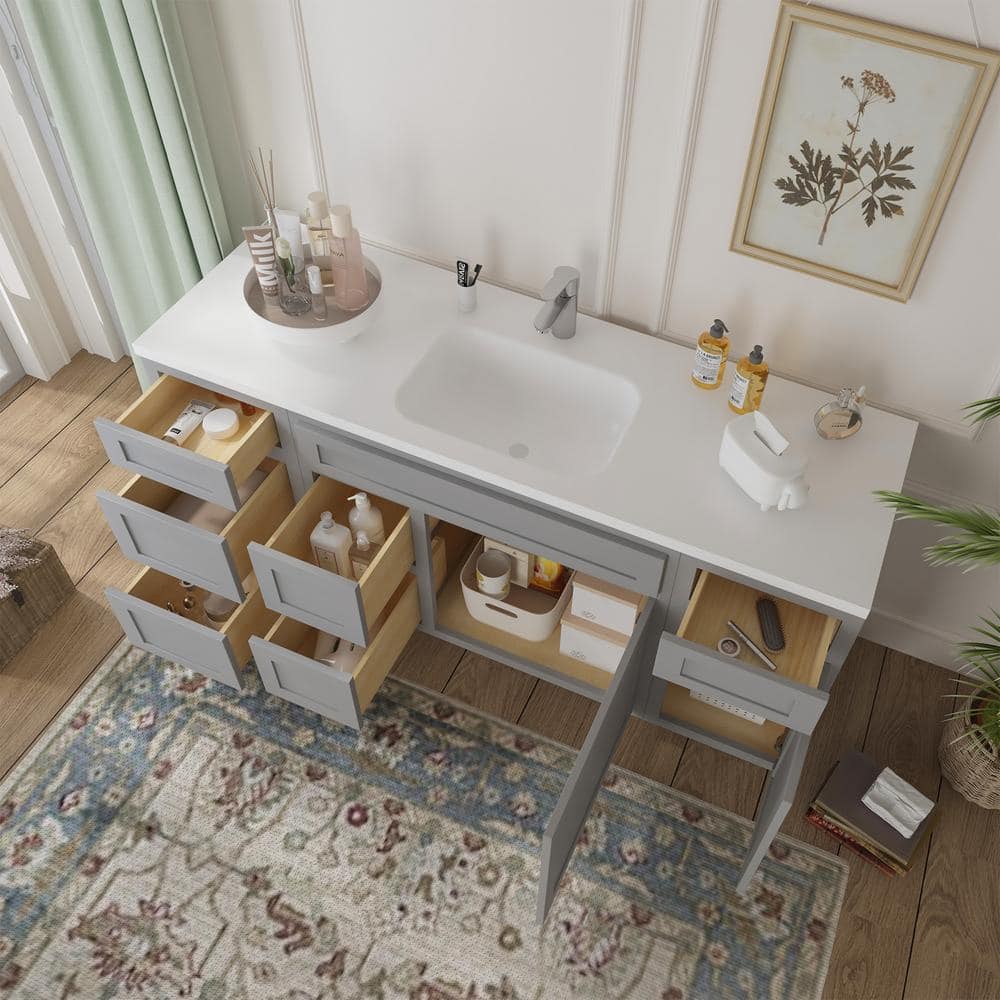 Vanity Art 66 in. W x 21 in. D x 32.5 in. H Bath Vanity Cabinet without Top in Gray