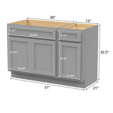 Vanity Art 51 in. W x 21 in. D x 32.5 in. H Bath Vanity Cabinet without Top in Gray