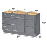 Vanity Art 54 in. W x 21 in. D x 32.5 in. H Bath Vanity Cabinet without Top in Silver