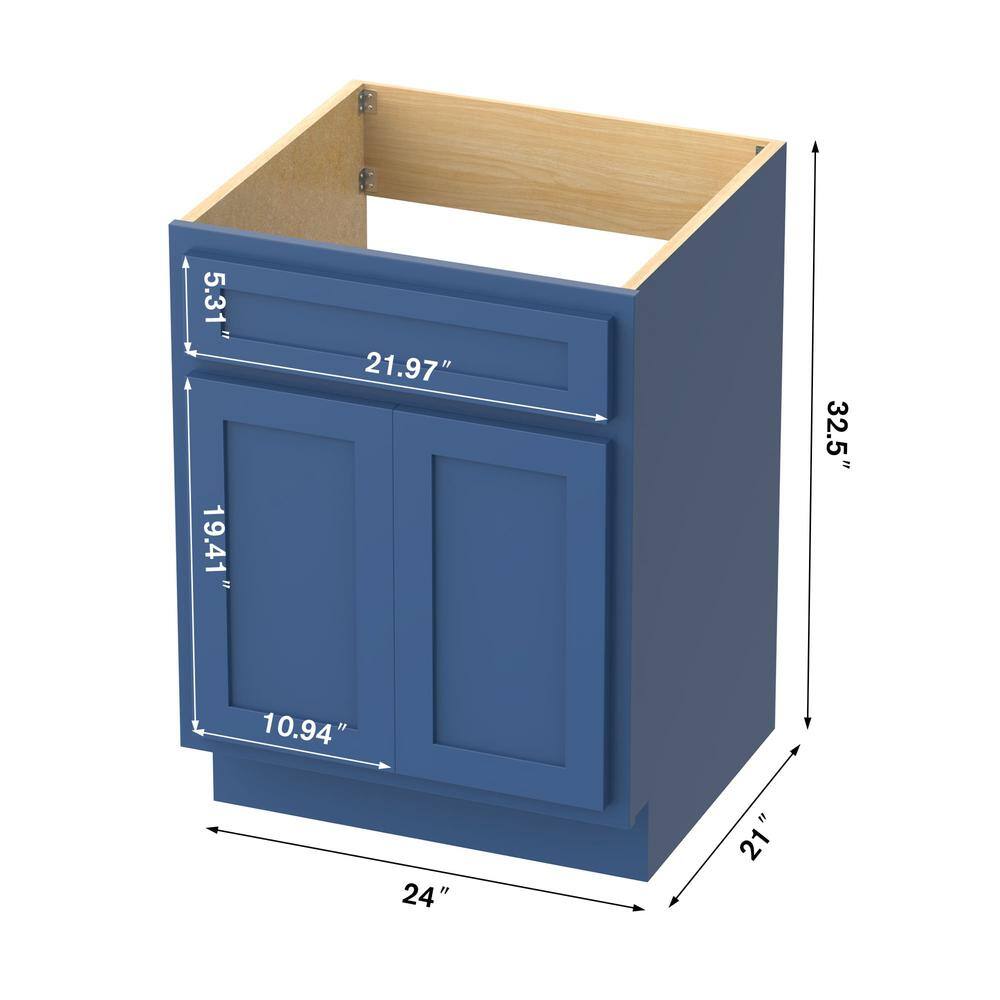 Vanity Art 24 in. W x 21 in. D x 32.5 in. H 2-Doors Bath Vanity Cabinet without Top in Blue