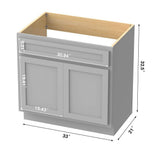 Vanity Art 33 in. W x 21 in. D x 32.5 in. H 2-Doors Bath Vanity Cabinet Only in Gray