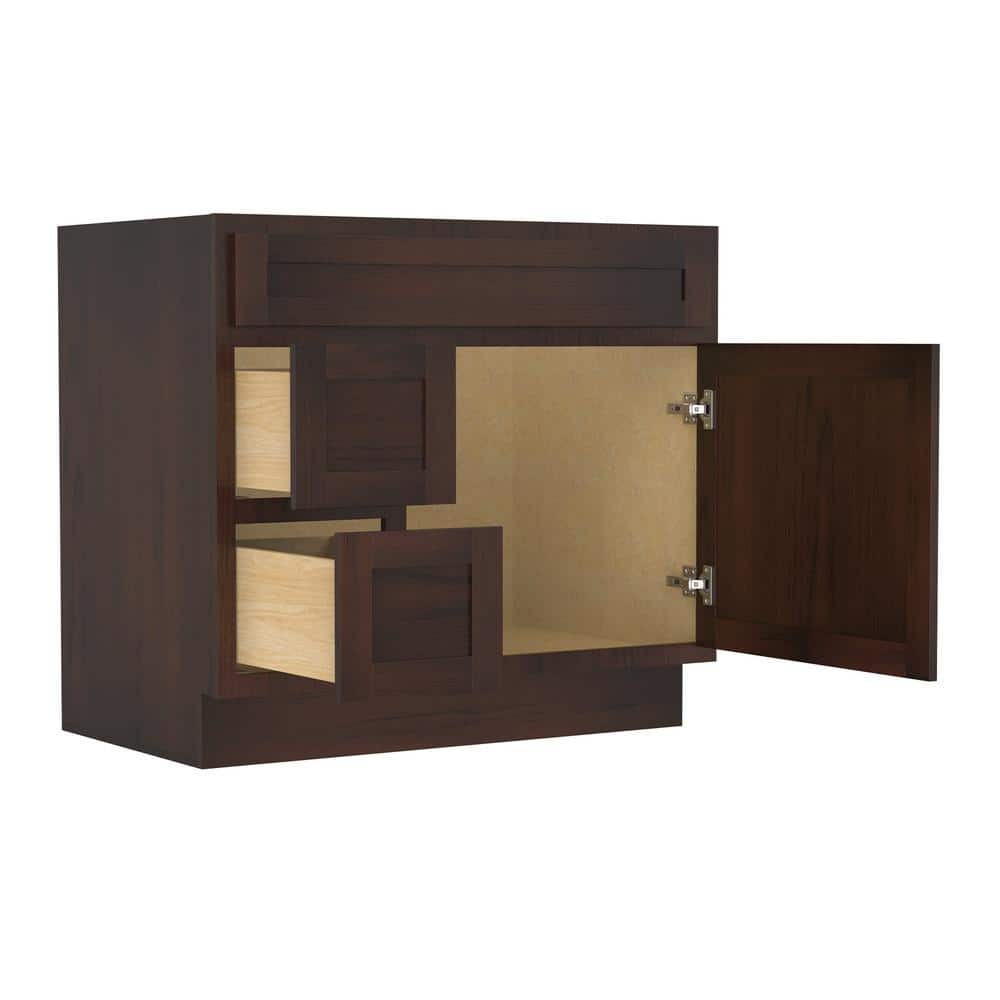 Vanity Art 36 in. W x 21 in. D x 32.5 in. H 2-Left Drawers Bath Vanity Cabinet Only in Brown