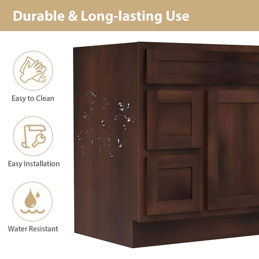 Vanity Art 36 in. W x 21 in. D x 32.5 in. H 2-Left Drawers Bath Vanity Cabinet Only in Brown
