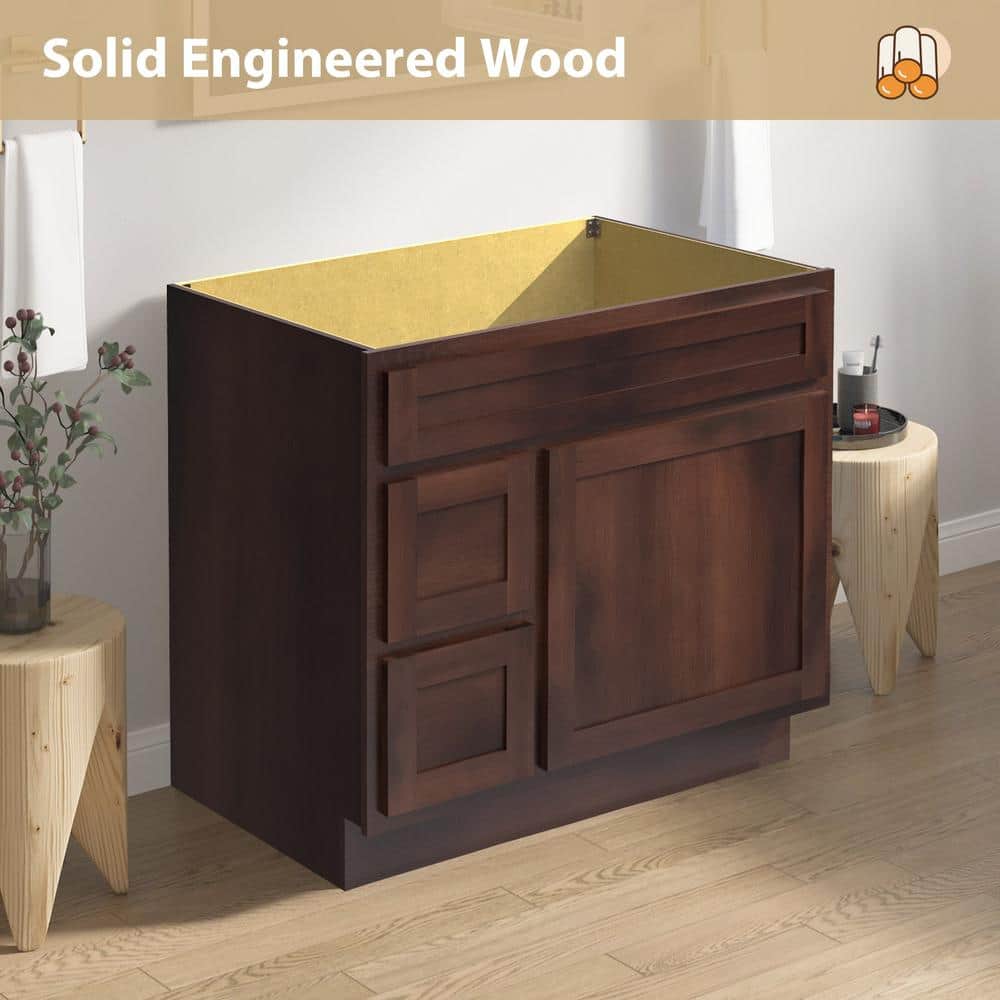 Vanity Art 36 in. W x 21 in. D x 32.5 in. H 2-Left Drawers Bath Vanity Cabinet Only in Brown