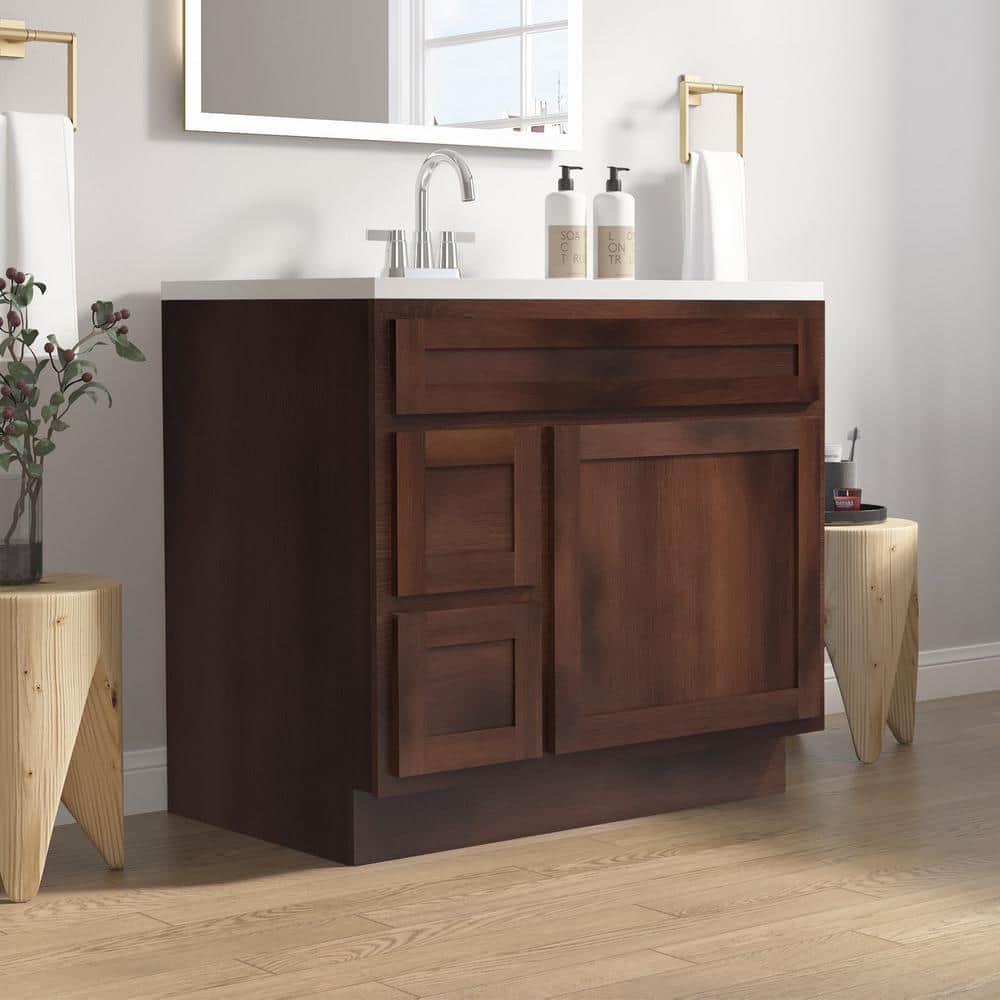 Vanity Art 36 in. W x 21 in. D x 32.5 in. H 2-Left Drawers Bath Vanity Cabinet Only in Brown