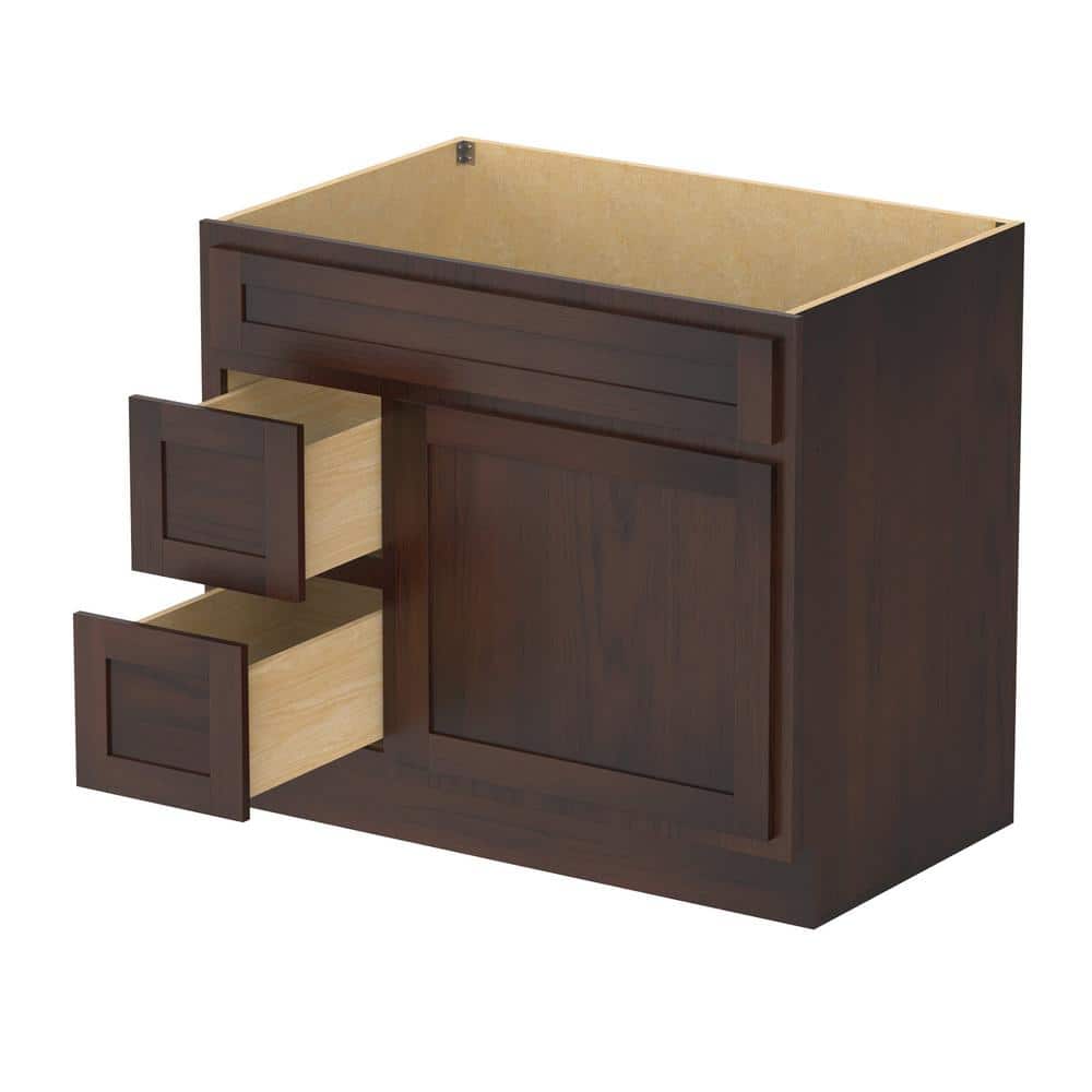 Vanity Art 36 in. W x 21 in. D x 32.5 in. H 2-Left Drawers Bath Vanity Cabinet Only in Brown