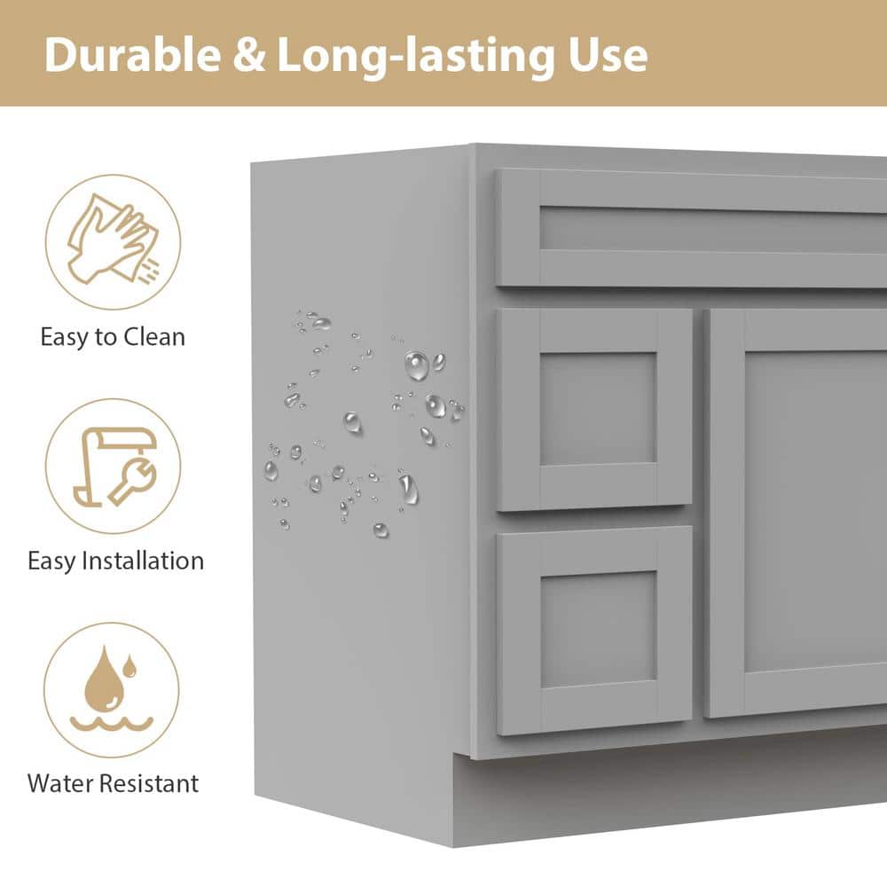 Vanity Art 36 in. W x 21 in. D x 32.5 in. H 2-Left Drawers Bath Vanity Cabinet Only in Gray