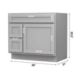 Vanity Art 36 in. W x 21 in. D x 32.5 in. H 2-Left Drawers Bath Vanity Cabinet Only in Gray