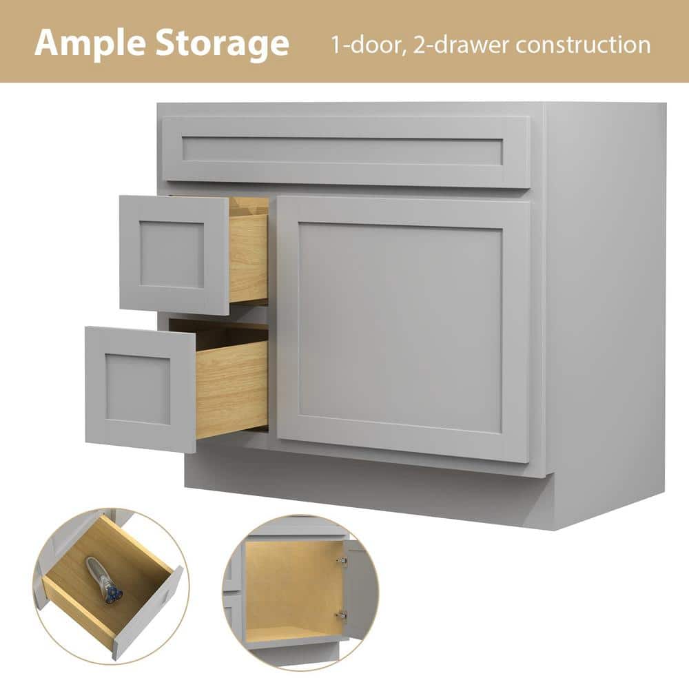 Vanity Art 36 in. W x 21 in. D x 32.5 in. H 2-Left Drawers Bath Vanity Cabinet Only in Gray
