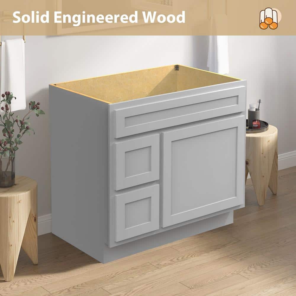 Vanity Art 36 in. W x 21 in. D x 32.5 in. H 2-Left Drawers Bath Vanity Cabinet Only in Gray