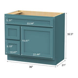 Vanity Art 36 in. W. x 21 in. D x 32.5 in. H 2-Left Drawers Bath Vanity Cabinet without Top in Sea Green
