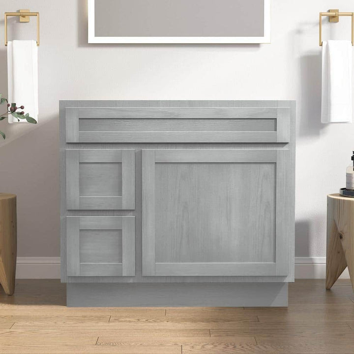 Vanity Art 36 in. W x 21 in. D x 32.5 in. H 2-Left Drawers Bath Vanity Cabinet without Top in Silver