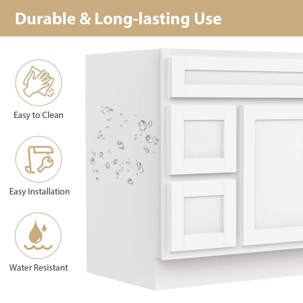 Vanity Art 36 in. W x 21 in. D x 32.5 in. H 2-Left Drawers Bath Vanity Cabinet Only in White