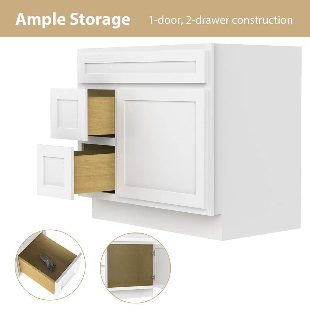 Vanity Art 36 in. W x 21 in. D x 32.5 in. H 2-Left Drawers Bath Vanity Cabinet Only in White
