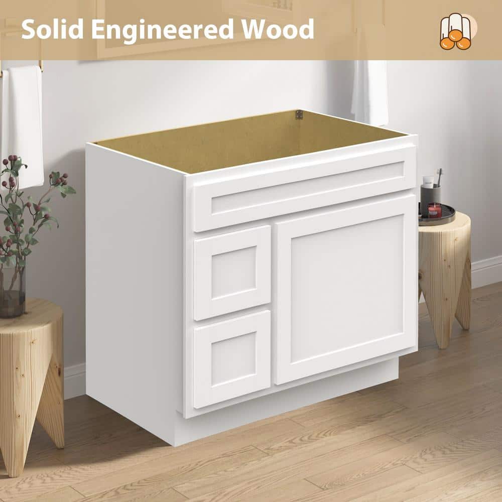 Vanity Art 36 in. W x 21 in. D x 32.5 in. H 2-Left Drawers Bath Vanity Cabinet Only in White