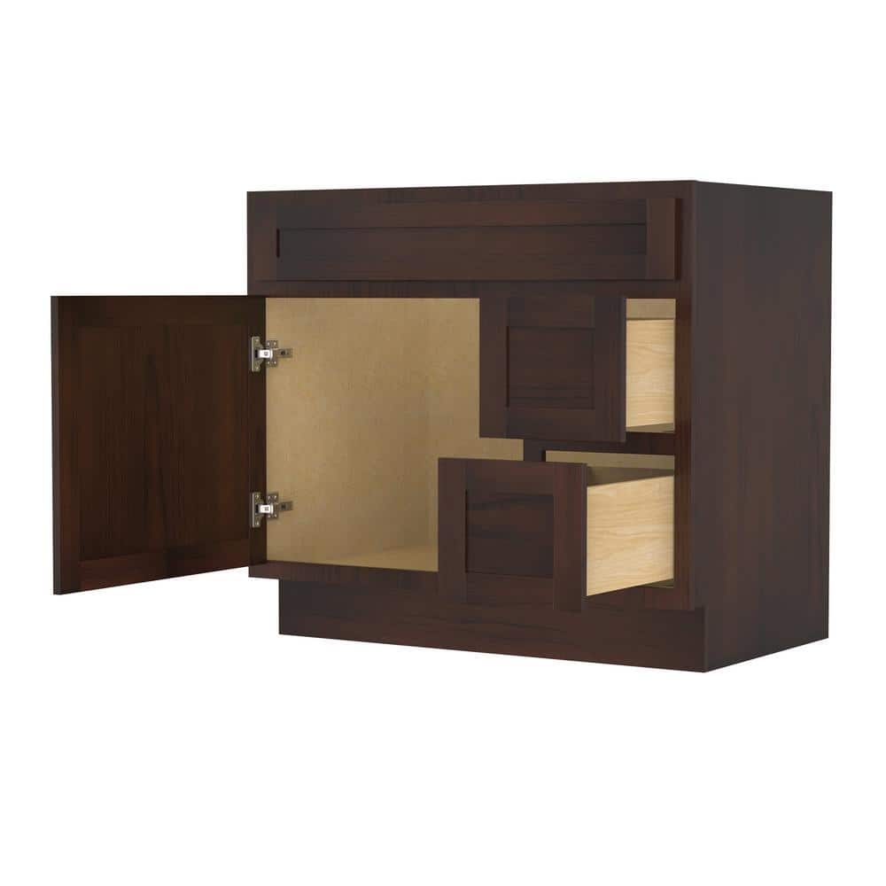 Vanity Art 36 in. W x 21 in. D x 32.5 in. H 2-Right Drawers Bath Vanity Cabinet Only in Brown