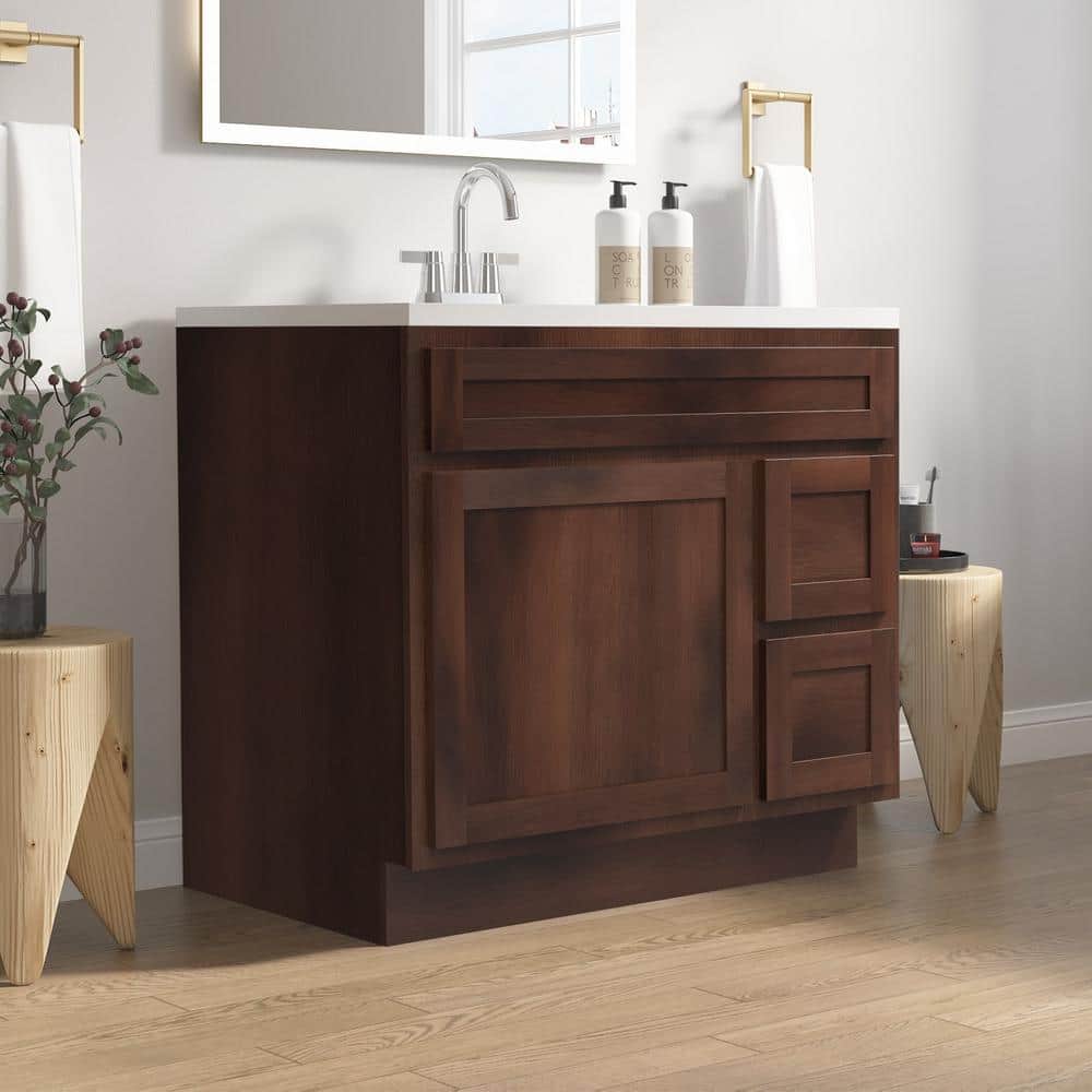 Vanity Art 36 in. W x 21 in. D x 32.5 in. H 2-Right Drawers Bath Vanity Cabinet Only in Brown