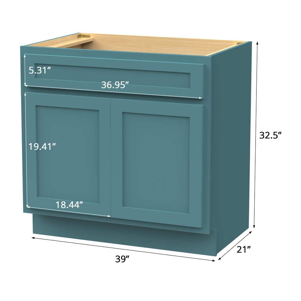 Vanity Art 39 in. W x 21 in. D x 32.5 in. H 2-Doors Bath Vanity Cabinet Only in Sea Green