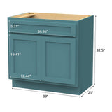 Vanity Art 39 in. W x 21 in. D x 32.5 in. H 2-Doors Bath Vanity Cabinet Only in Sea Green