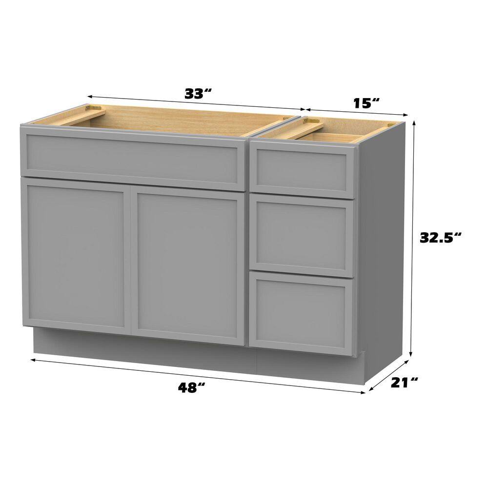 Vanity Art 48 in. W x 21 in. D x 32.5 in. H Bath Vanity Cabinet without Top in Gray