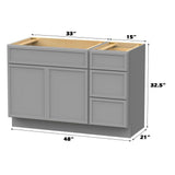 Vanity Art 48 in. W x 21 in. D x 32.5 in. H Bath Vanity Cabinet without Top in Gray