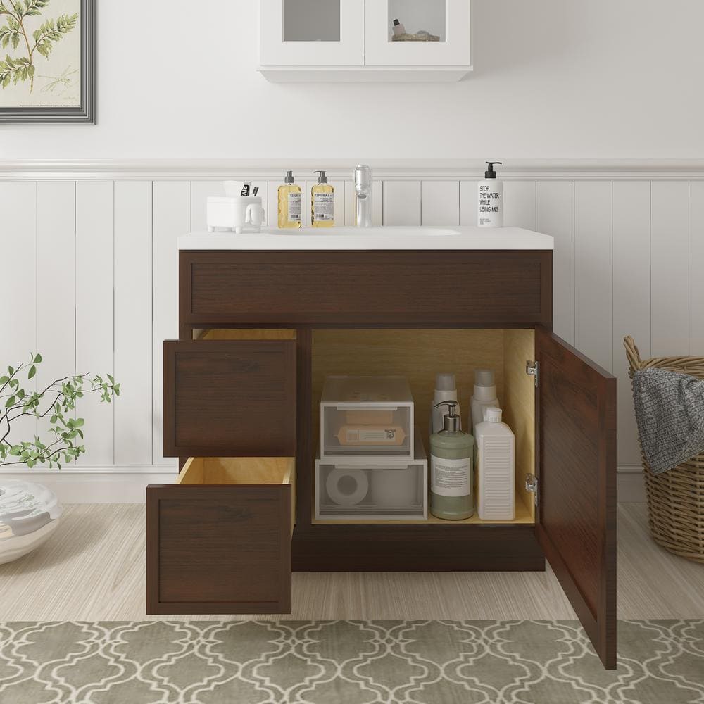 Vanity Art 36 in. W x 21 in. D x 32.5 in. H 2-Left Drawers Bath Vanity Cabinet without Top in Brown